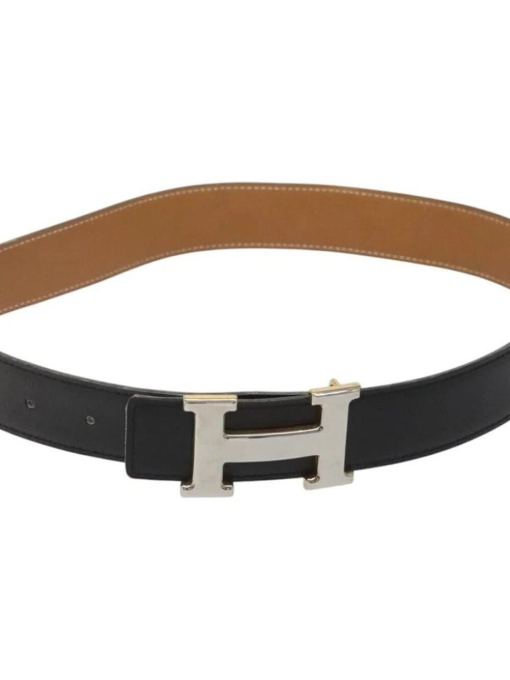 HERMES Twotone Constance H Belt Leather 31.1" Black Auth ki5531 - Picture 2 of 12